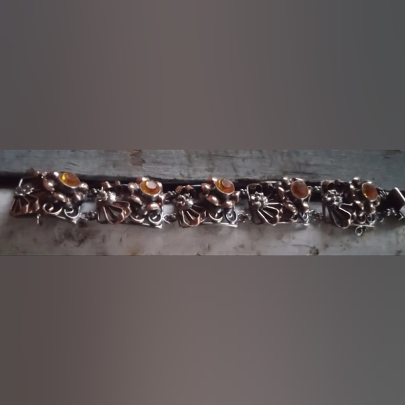 Hobe 1/20 14K GF Sterling  Rhinestones VTG Signed Floral Panel 1940's Bracelet - Picture 6 of 13